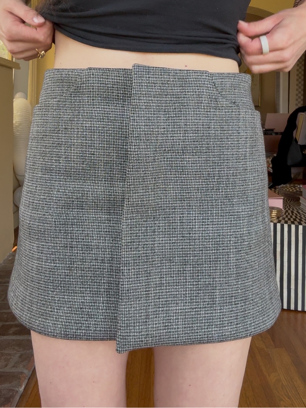 H&M EDITION Structured Twill Grey Houndstooth Mini Skirt
